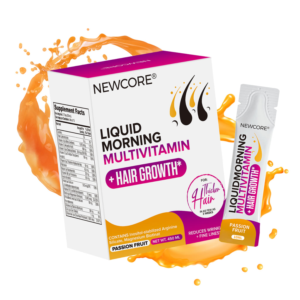 NEWCORE Hair & Skin Glow Liquid Vitamins for Women | Biotin + Plant Nutrients | Supports Thicker Hair, Radiant Skin & Energy | 30 Vegan Sachets