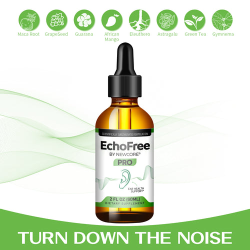 NEWCORE EchoFree PRO Ear Drops - Vegan Liquid Formula for Ear Wellness Tinnitus Relief Focus Clarity with Ginkgo Biloba GABA Chromium Picolinate 2oz Bottle Clear Daily