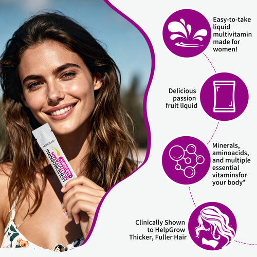 NEWCORE Hair & Skin Glow Liquid Vitamins for Women | Biotin + Plant Nutrients | Supports Thicker Hair, Radiant Skin & Energy | 30 Vegan Sachets